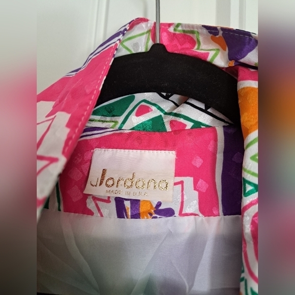 Vtg JORDANA USA colorful blazer lined shoulder pads lightweight abstract funky L - Picture 7 of 11